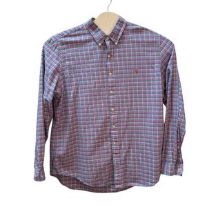 Ralph Lauren Mens XXL Plaid Button Down Shirt Blue Pink Cotton Long Sleeve Pony